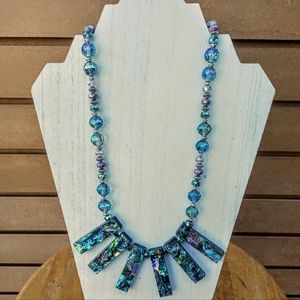 Glass bead & stimulant abalone statement necklace OAK